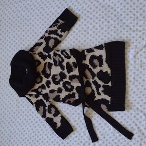Leopard Cowl Neck Sweater Dress 🐆